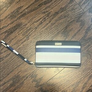 Kate Spade Black and Cream Striped Wristlet